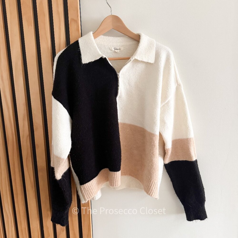 Trendy Fall Colorblock Polo Half Zip Sweater by Takara (L)